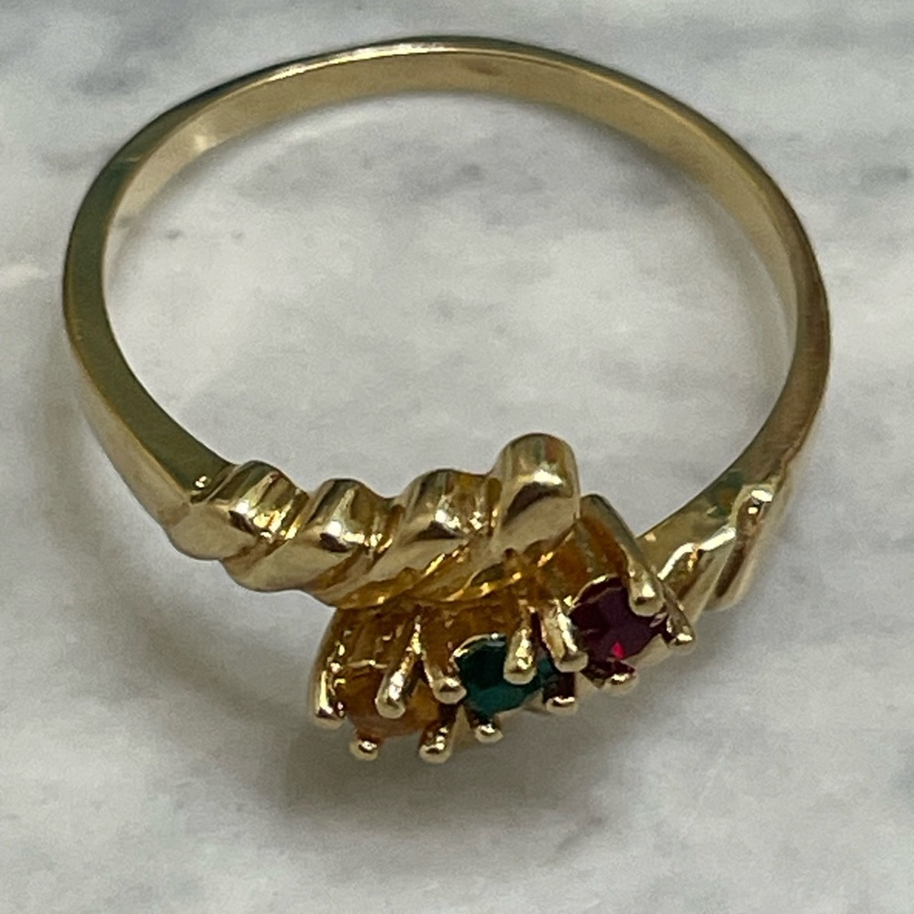 Vintage Gold Plated Multicolor Crystal Ring Size 7 Dainty birthstone Band - Picture 4 of 12